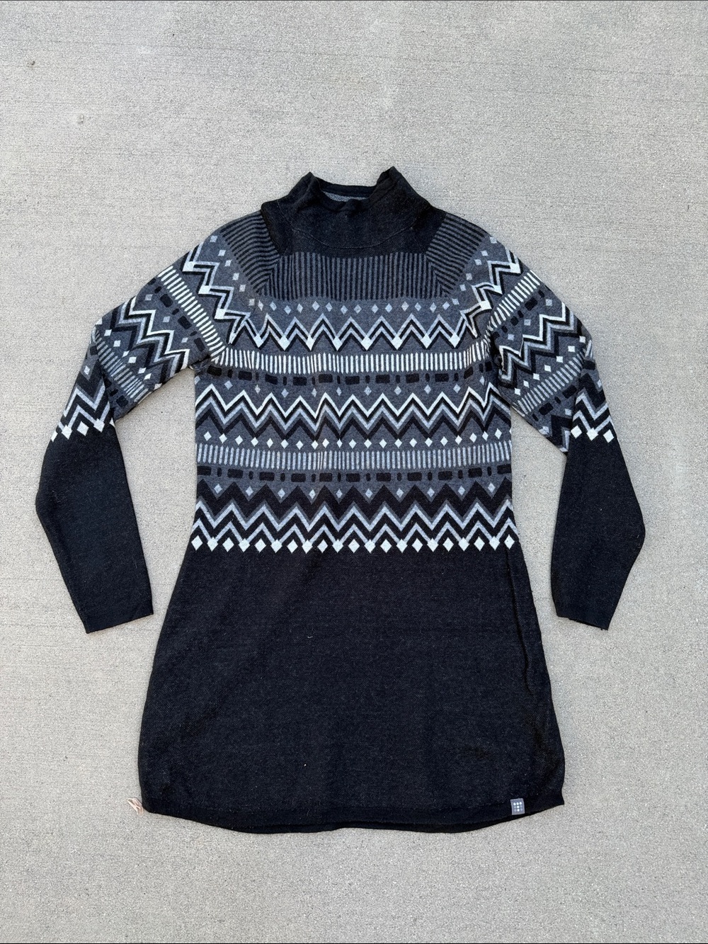 Title Nine Black and Gray Fair Isle Turtleneck Sweater Dress